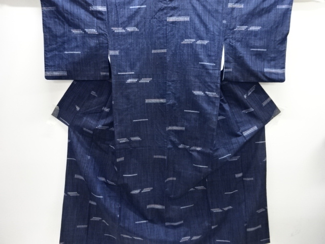 縞に横段模様織り出し手織り紬着物